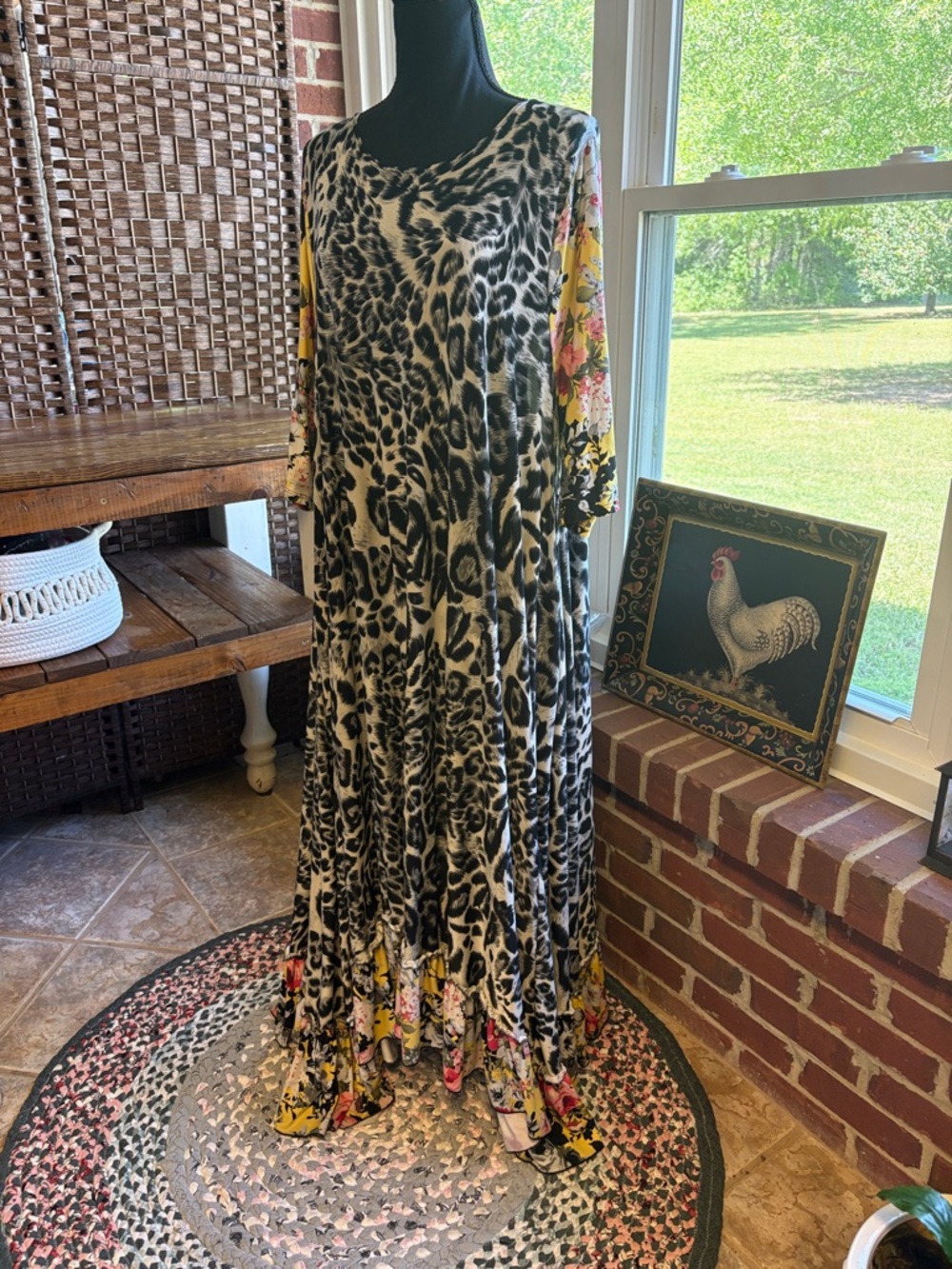 Zadie B’s Preloved Black & White Animal Print Maxi dress with Floral Hem